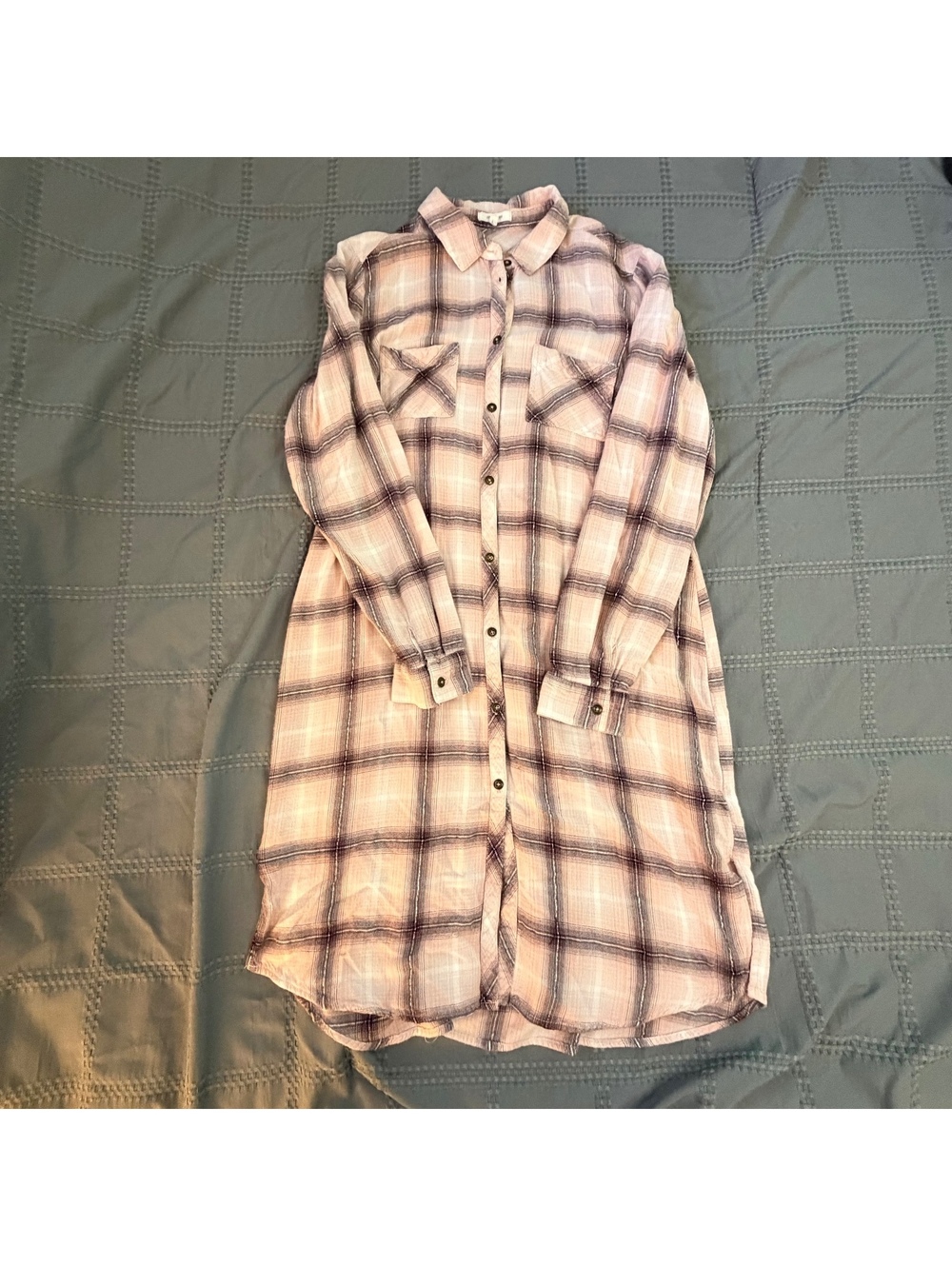 Maurices Pink and gray Plaid Button-Up Shirt Dress Size L/Western/Rodeo